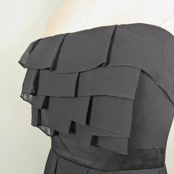 Y2K BCBG Silk Prom Dress Maxi Gown 2 Black Silk Ruffle Glam Grunge Layered Vtg - Picture 8 of 15